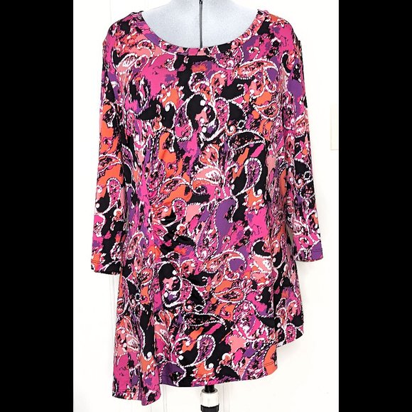 Impressionist AVENUE 18/20 1X Pink Purple, Orange & White Paisley Stretch Blouse - Picture 4 of 5